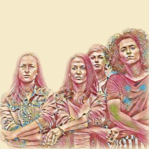 Drawing: four women looking at you