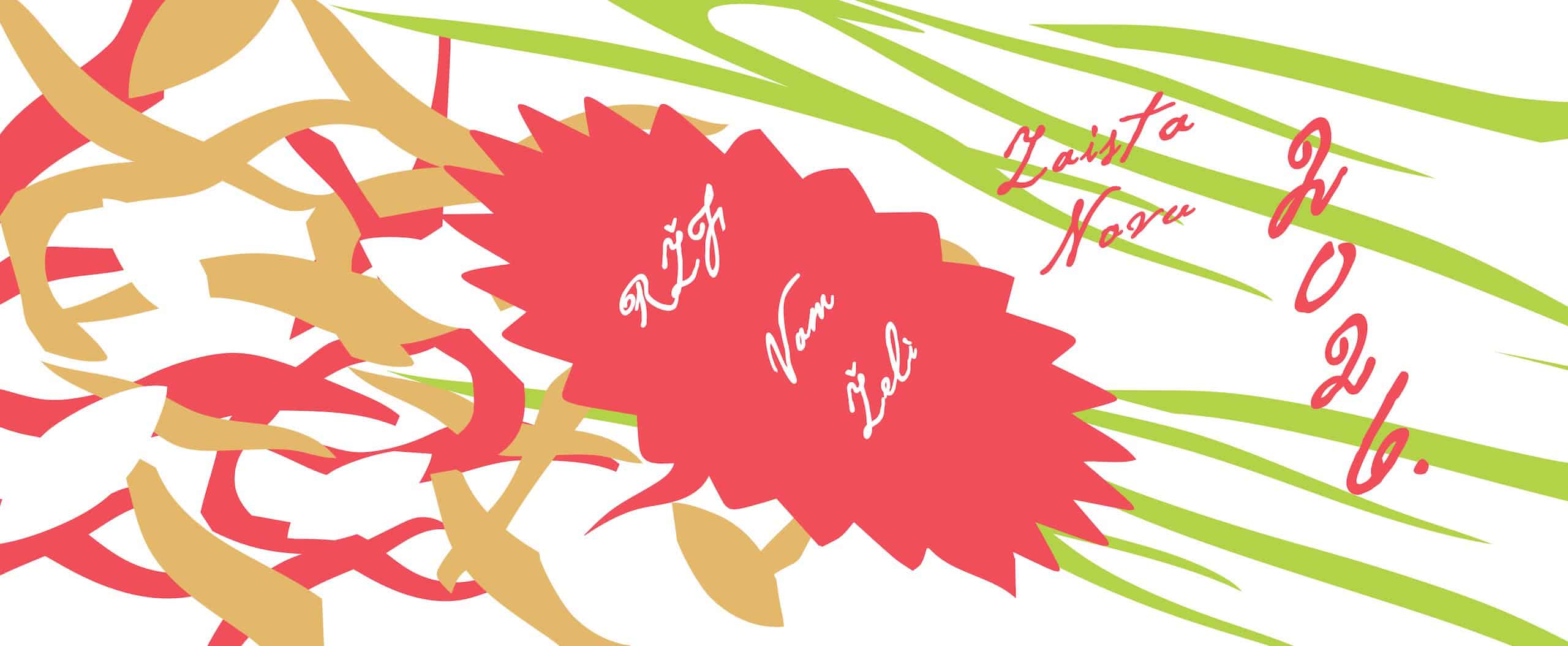 Srećna zaista Nova 2026! Apstraktna grafika u živim bojama sa tekstom "Srećna zaista Nova 2026."